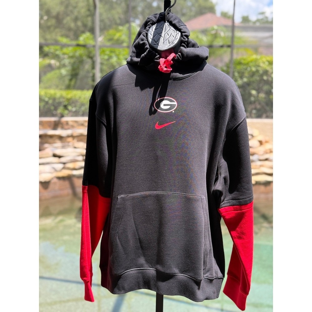 Nike Georgia Bulldogs UGA Hoodie Black Red Colorblock Sweatshirt Men's Medium